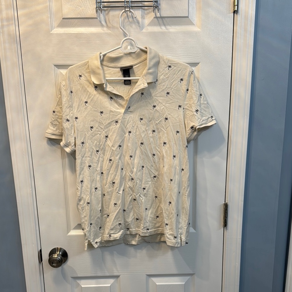 H&M Cream Polo Shirt with Palm Tree Print